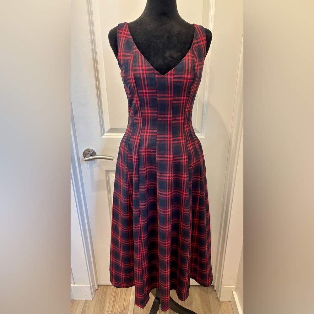 NWT Avec Les Filles Red & Black Plaid Midi Dress - 4